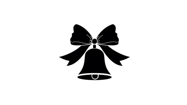 A black silhouette of a bell adorned with a large bow. The bell is classic in design, with a clapper visible inside, and the bow is elegantly tied with flowing ends