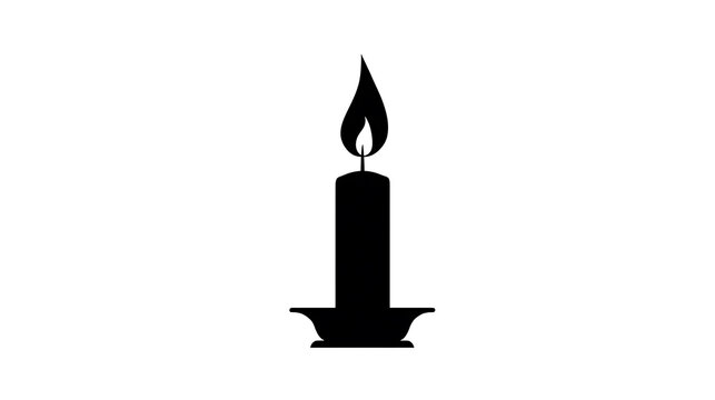 A black silhouette of a candle with a flame on a white background