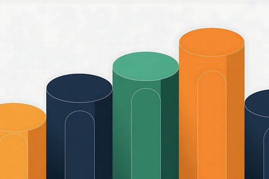 Colorful cylindrical data visualization bars in gradient tones. Vibrant 3D graphic elements for infographics and modern design projects.