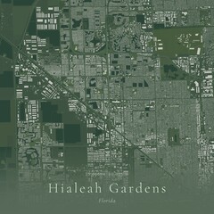 Obraz premium Sage Green Map of Hialeah Gardens, United States | Modern Scandinavian Wall Art
