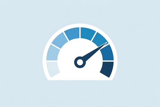 Speedometer gauge at optimal performance level. Minimalist dashboard indicator showing efficiency and productivity metrics.