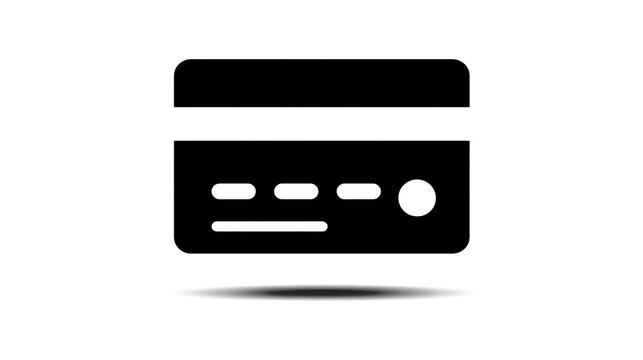 A simple black icon of a credit card with a shadow underneath