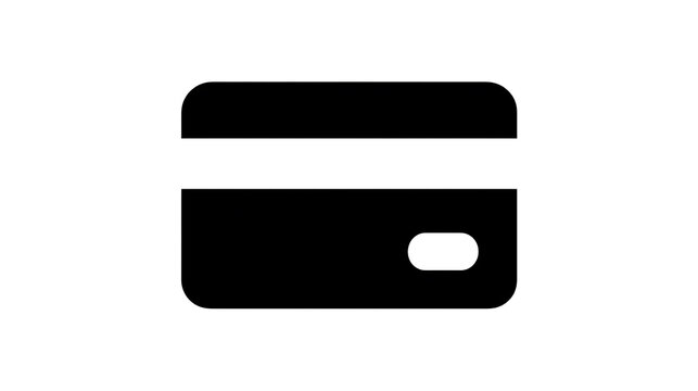 A simple, black icon of a credit card with a white stripe. The rounded corners suggest a modern design