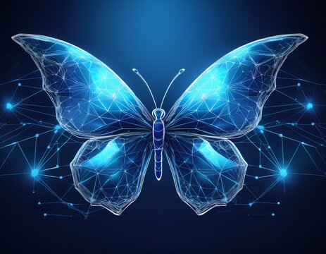 futuristic lowpoly blue butterfly abstract technology background artificial intelligence virtual reality digital transformation quantum network speed innovation data connection concept