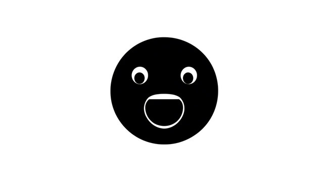 A simple graphic illustration of a black circle with wide eyes and an open mouth, representing surprise or shock