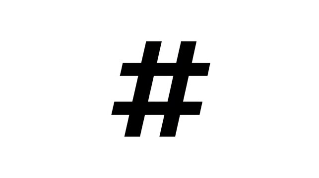 A black hash symbol displayed prominently on a white background. This symbol is widely recognized and used across various digital platforms