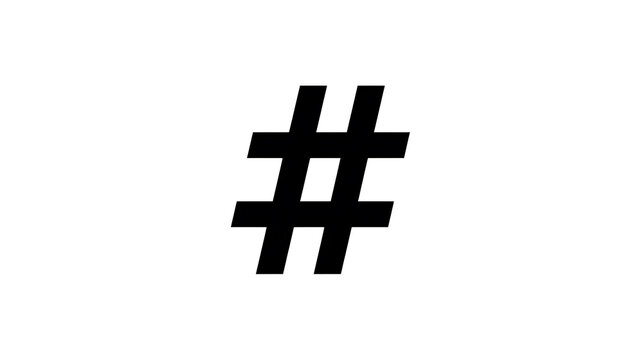 A simple black hash symbol on a plain white background, often used for social media tags or numbering