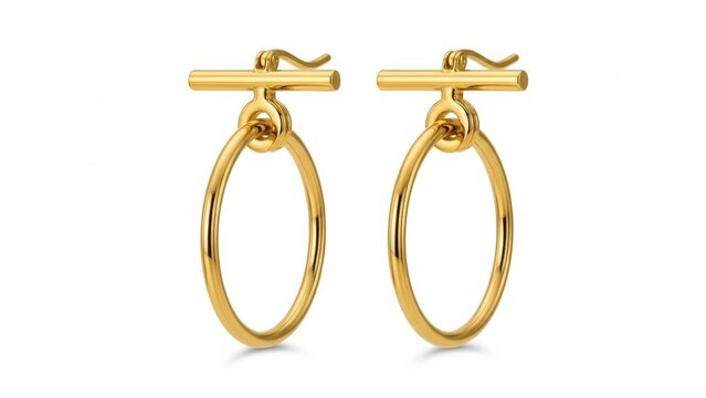 Gold hoop earrings with bar attachment
