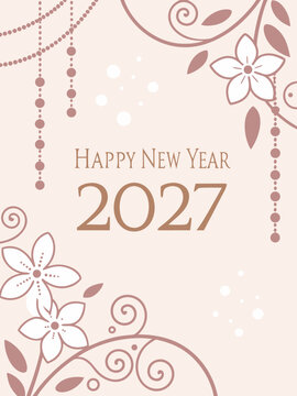Elegant 2027 Happy New Year Floral Greeting Card Template
