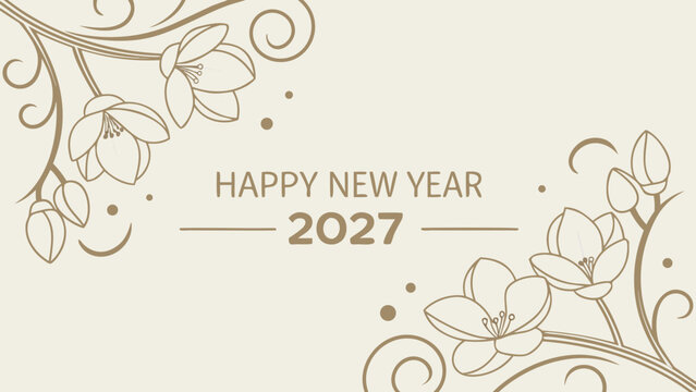 Elegant Happy New Year 2027 Floral Design Greeting Card