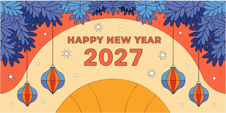 Happy New Year 2027 Festive Vector Illustration with Ornaments