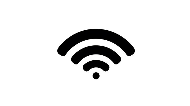A minimalist black and white icon representing a Wi-Fi signal, composed of concentric arcs emanating from a central point