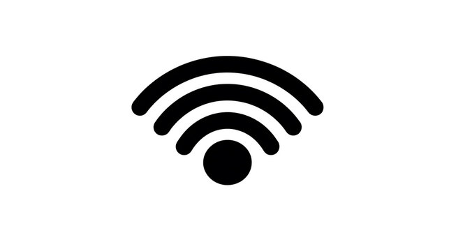A black and white icon representing a WiFi signal with three curved lines emanating from a central dot