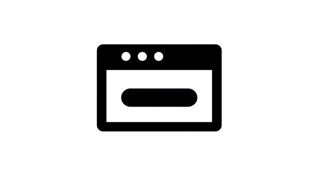 A simple black and white icon representing a web browser window with three dots and a button