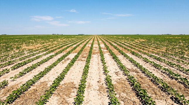 Young Crops Growing in Drought Affected Agricultural Field