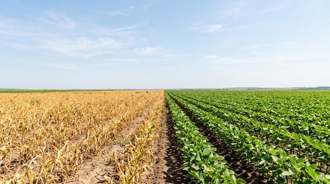 Drought Impact on Crop Field with Healthy and Dry Plants
