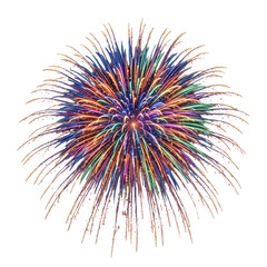 Obraz premium Multicolor circular fireworks explosion bursting with radiating beams on transparent background