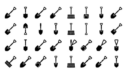 Set of various shovel and spade icons for gardening construction and landscaping isolated on white background © Alamin