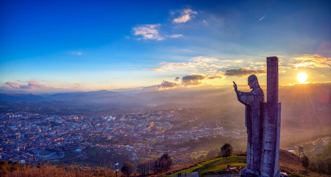Christ of the Sacred Heart on the top of Mount Naranco in Oviedo, Asturias.