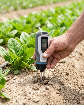 Farmer Measuring Soil Moisture in Drought Affected Field