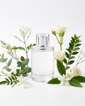 Luxury Perfume Bottle with White Flowers and Greenery