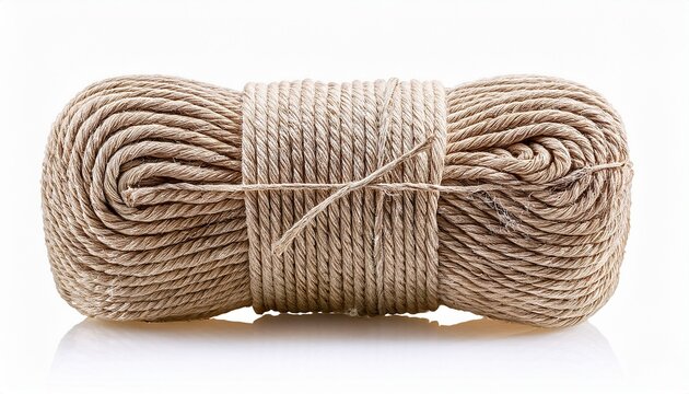 Coiled Natural Cotton Rope Tied In The Center Isolated On Cutout Transparent Background