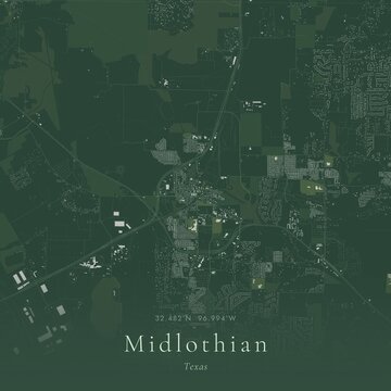 Sage Green Map of Midlothian, United States | Modern Scandinavian Wall Art