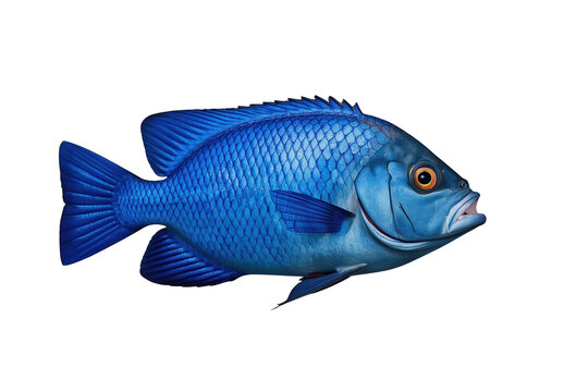 Deep blue tropical fish with broad body and tall dorsal fin