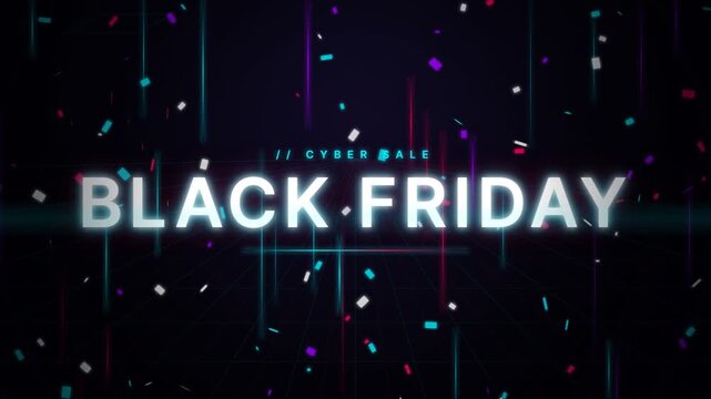 Black Friday text motion graphics with cyber sale grid