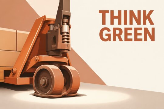 Forklift Wheel Close Up with Think Green Sustainability Message