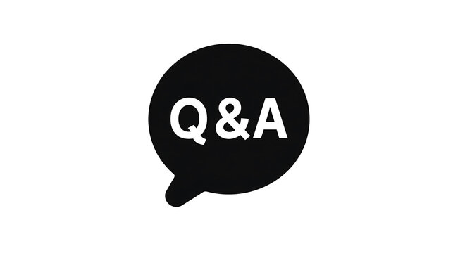 A black speech bubble with white text displaying Q&A inside