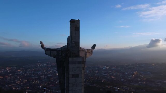 Christ of the Sacred Heart on the top of Mount Naranco in Oviedo, Asturias. Spain.