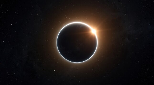 Eclipsed celestial body with glowing corona against starfield