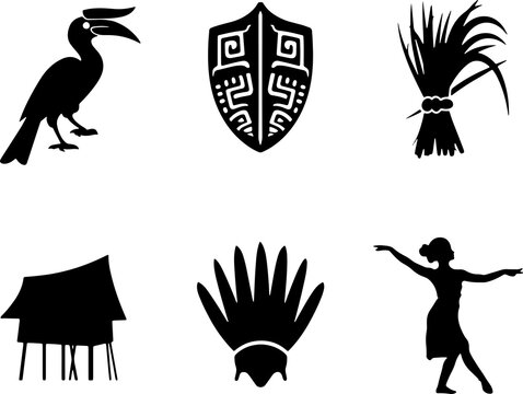 Tribal tattoo symbols and cultural icons set. Minimalist black silhouette designs for branding and art projects.