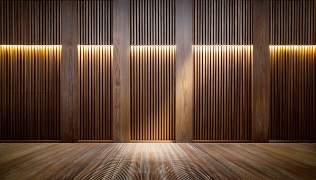 modern slatted wall interior with led light strips