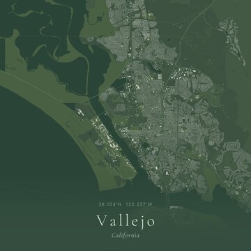 Sage Green Map of Vallejo, United States | Modern Scandinavian Wall Art