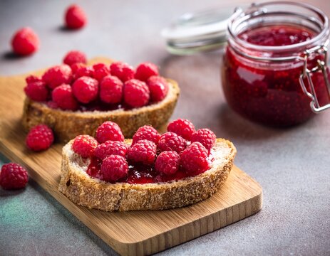 raspberry jam on the bread