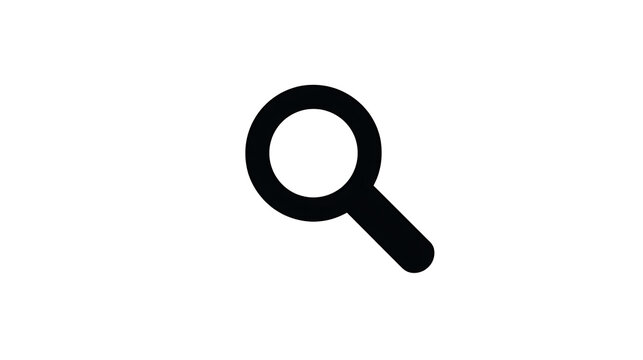 A simple black magnifying glass icon on a white background. The icon represents search and investigation.