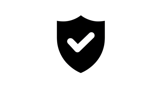 A black shield icon with a white checkmark, symbolizing security and protection