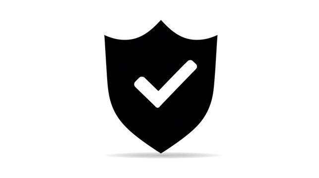 A black shield icon with a white checkmark symbol inside, representing security and approval