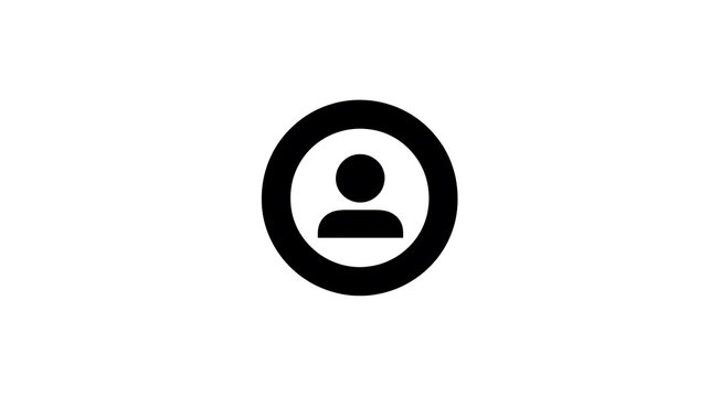 A minimalist graphic icon representing a person's profile, set within a black circle. This symbol is commonly used for user avatars or identification