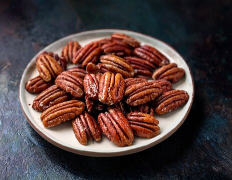 delicious candied pecans on a dark background a sweet and nutty treat