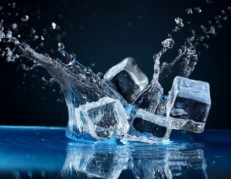 dramatic splash of water with ice cubes in a dynamic and refreshing scene