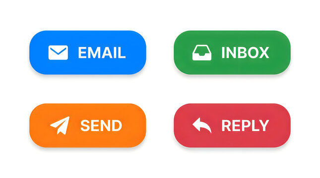 Flat email inbox send reply colorful buttons set