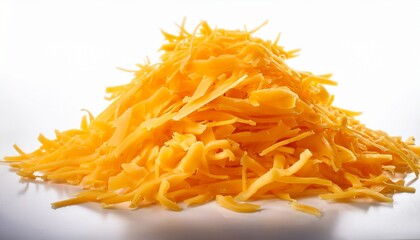 Fototapeta premium shredded cheddar cheese a fluffy pile isolated on a white background ready for culinary use