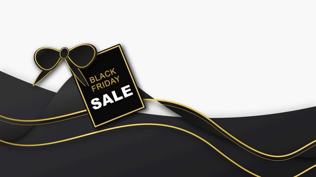 Black Friday sale tag animation with gold waves on white background