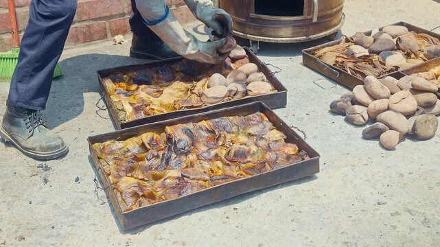 Traditional Peruvian Pachamanca Ancestral Cooking with Hot Stones and Fava Beans
