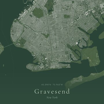 Sage Green Map of Gravesend, United States | Modern Scandinavian Wall Art