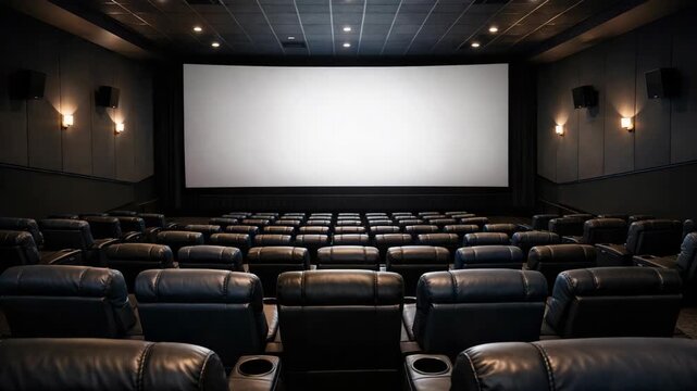 An empty movie theater with numerous seats awaiting the arrival of an audience.