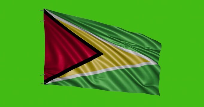 Guyana flag waving on green background with bright and clear colors during daylight